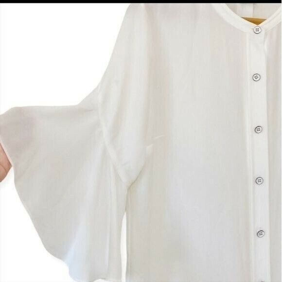 CAbi White Floaty petal sleeveTop Blouse Shirt pleated back rounded hem XS - Picture 10 of 11
